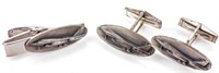 Jewelry Sterling Silver Maltom Jet Cufflinks & Tie