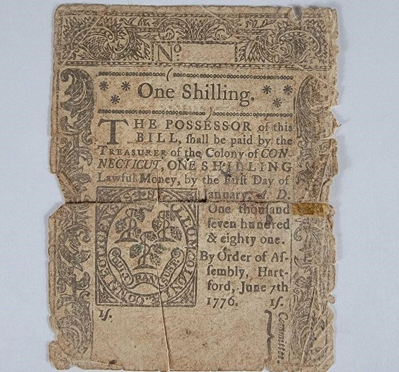 One Shilling & Three-pence Conn. Colonial Money