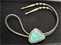 W. Denetdale Navajo Sterling & Turquoise Bolo