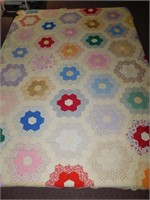 QUILT, DRESDEN PLATE PATTERN, SOME SPOTS AS SHOWN
