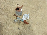 Meat grinder, gas can, potatoes planter, bed pan