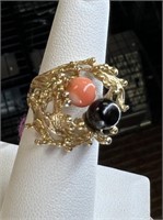 VTG VARGAS CORAL PEARL AND ONYX PEARL RING