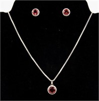 Jewelry Sterling Silver & Ruby Earrings Necklace