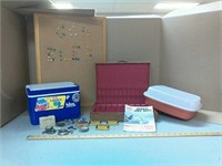Igloo cooler, vintage items, jewelry box +more
