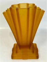 PRETTY ART DECO AMBER FROSTED GLASS VASE