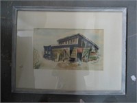 Vintage Framed Signed Watercolor ( building)