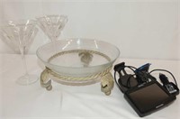 Magellan GPS, Glass Bowl with Metal Legs and 2