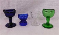 4 vintage glass eye wash cups: 2 cobalt including