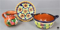 Painted Terracotta Bowl, Platter & Pitcher / 3 pc