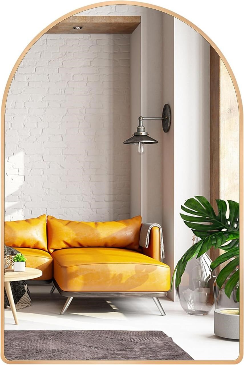 26x38 Gold Arched Mirror  Metal Frame