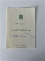 Member of Parliament Stephen Timms original signat