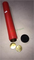 12 inch tube of sports stars collector coins,