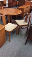 MID CENTURY DINING CHAIRS, UPHOLSTERED SEATS (3X)