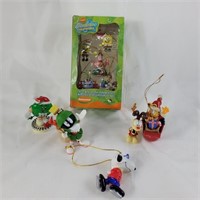 Cartoon Christmas ornaments including SpongeBob