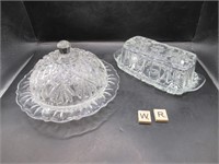 2 VINTAGE PRESSED GLASS BUTTER DISHES