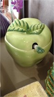 Green apple ceramic Tureen with lid and ladle
