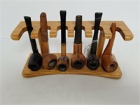 Lot Of 6 Tobacco Pipes With Stand