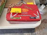 Leopard Hand Crafted Knives in Tin