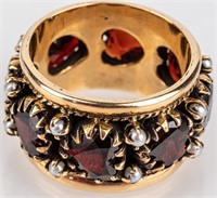 Jewelry 14kt Yellow Gold Garnet & Pearl Heart Ring