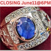 $500 Silver 7.62G Men Sapphire Ring