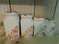 4 brush stroke floral ceramic kitchen canisters,