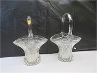 2 Vintage Clear Glass Matching Baskets (1=11" and