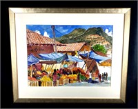 Original Watercolor " Market - Santa - Clara De Co
