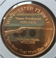 Winchester 73 rifle 1 oz fine copper coin