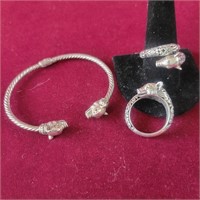 .925 silver Pig Hinged Bracelet with two .925