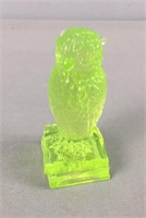 Uranium Art Glass Owl On Base