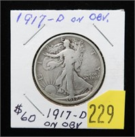 1917-D on Obv. Walking Liberty half dollar