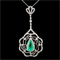 18K Gold 3.30ct Emerald & 1.98ctw Diamond Pendant