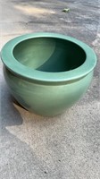 Large green, crackle glazed flower pot