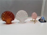 Seashell Figurines, Crystal Egg, and Pyramid