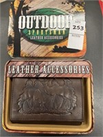 New leather trifold wallet in tin