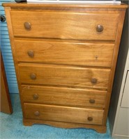 Vintage 5 Drawer Pine Tall Chest