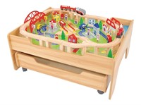 Kids' Wooden Train Track Set & Activity Table