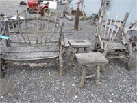 4 Piece Twig Yard and Garden Set Bench, Chair