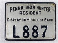 1938 PA RESIDENT METAL HUNTERS LICENSE: