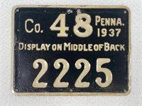 1937 PA RESIDENT METAL HUNTERS LICENSE: