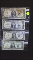 6  1957 SILVER CERTIFICATES, & 3 1935 $1 NOTES,