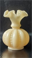 Fenton Shiny Custard Ruffled Melon Beaded Vase