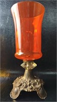 Late Mid Century L&LWMC Orange Glass , Metal Base