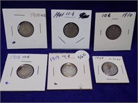 6 Canadian  Dimes-1900, 1901, 1910, 1918, 1919 &