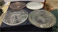 Platters, party trays, pink Depression ware,
