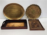 4 Decorated Wooden Serving Trays