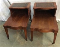 A Pair Of Step Back Leather Top  Side Tables V9A