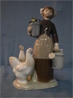 LLadro Porcelain Figure of Girl w/ Chickens