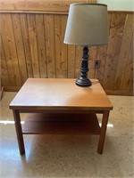 Teak table and lamp 29 x 22 x 20" tall