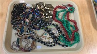 Tray lot costume jewelry, mostly glass beaded